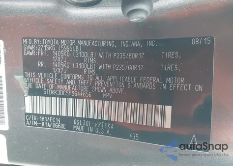 2016 Toyota Sienna from USA, damaged, VIN 5TDKK3DC5SS644656